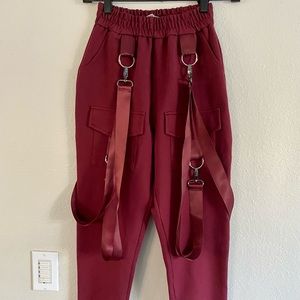 Carmar Harness Cargo Pant  with hardware on the straps Color Berry